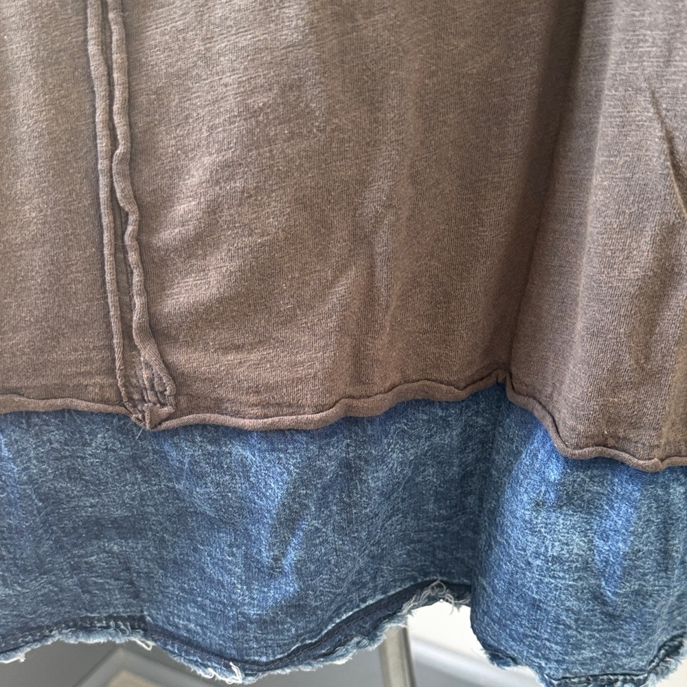 Blue Velvet XL Brown Long Sleeve Top with Distressed Denim Bow Detail w/ pockets - Picture 6 of 10